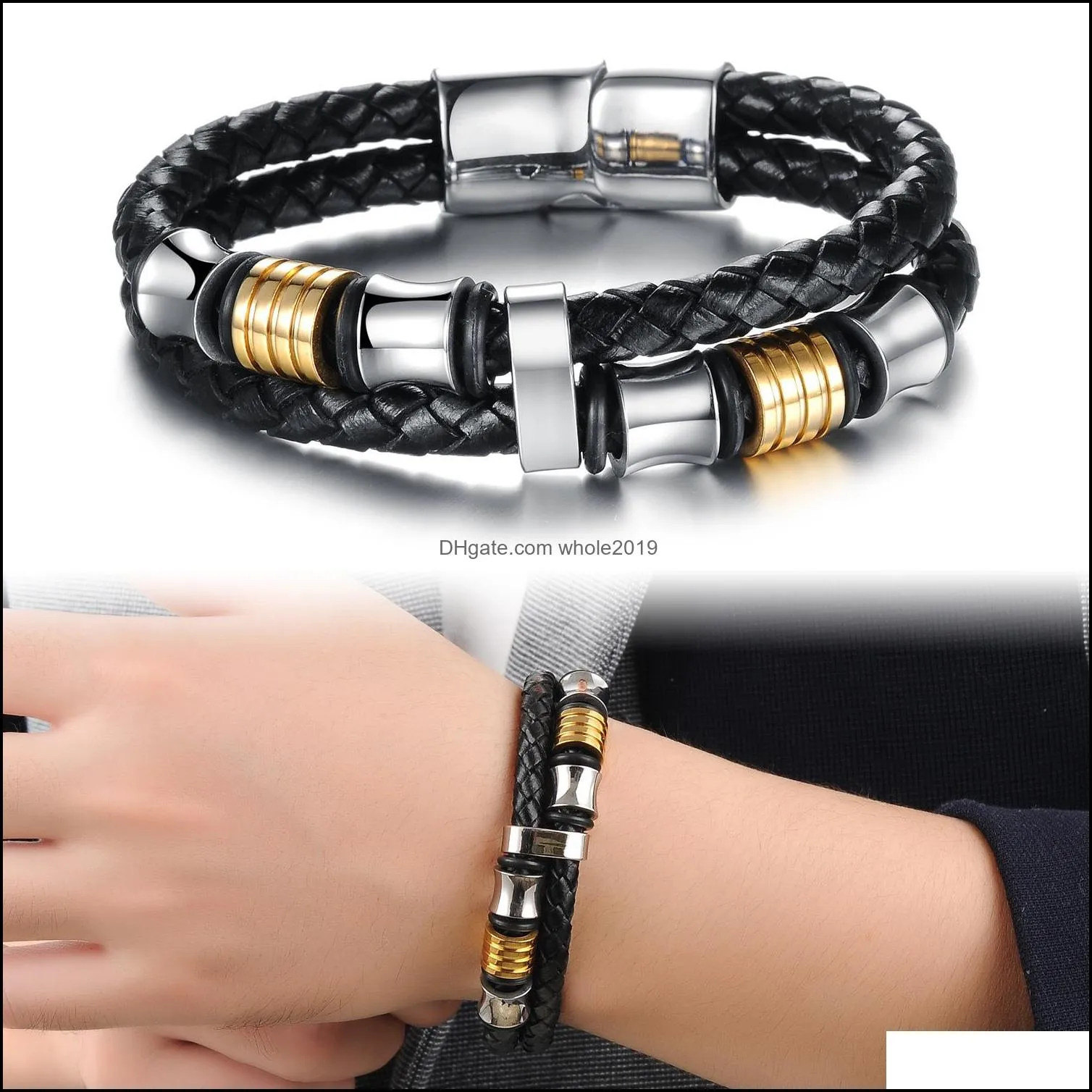 leather bracelet jewelry magnetic buckle feature jewelry mens leather braided bracelet jewelry