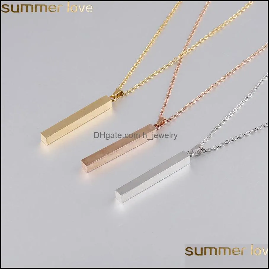 stainless steel pendant necklace fashion gold plated solid blank bar charm pendants for buyer own engraving jewelry