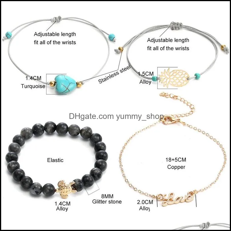 8mm glitter stone bead bracelet set gold chain wax rope adjustable bracelet set for women valentines day jewelry giftz