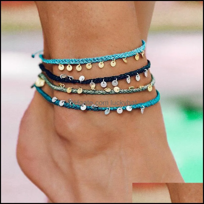 colorful rope braid vsco girl copper dangle foot anklet barefoot bracelet friendship anklets women boho beach jewelry 3569 q2