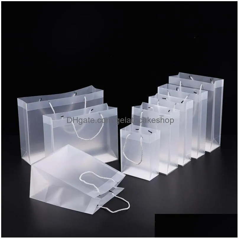 8 size frosted pvc plastic gift bags with handles waterproof transparent clear handbag party favors bag custom logo