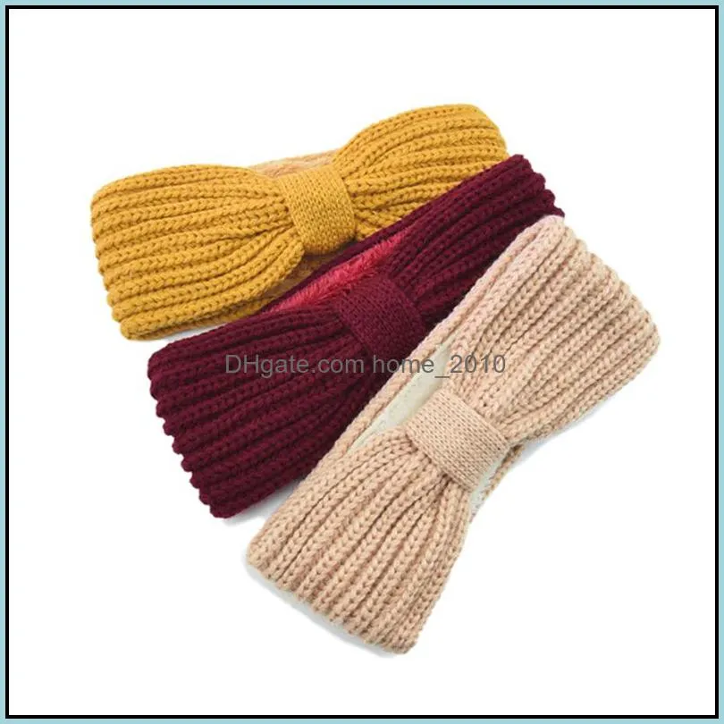 winter keep warm knitting headband favor womens woolen yarn hairband outdoors sports headwear bowknot yoga head band party favors