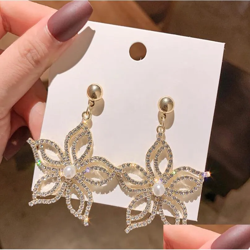 fashion jewelry s925 silver post earrings rhinstone flower stud dangle earrings