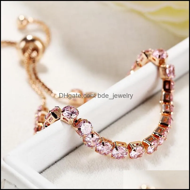 fashion cubic zirconia tennis bracelet for women men colorful round crystal adjustable charm cz bracelet bridesmaid wedding jewelry