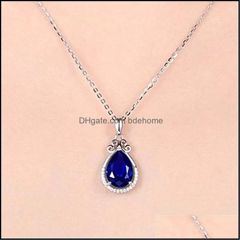 fashion and simple drop sapphire pendant silver plated tourmaline tanzanite drop sapphire classic necklace bdehome