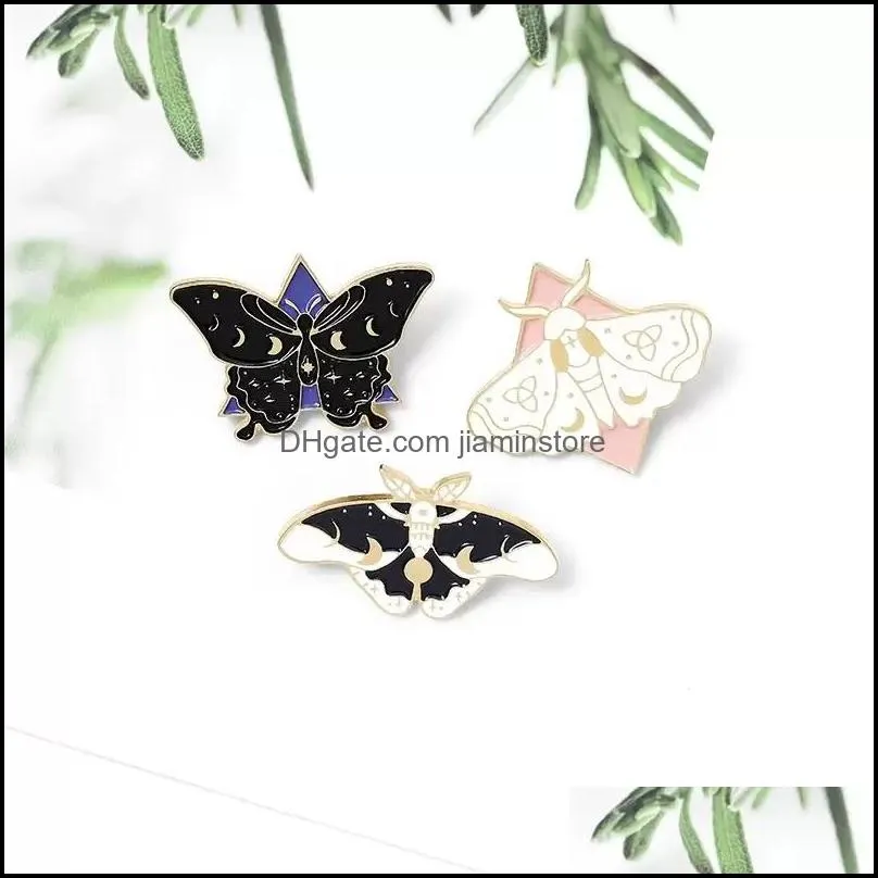 moth butterfly enamel pins custom moon phase brooch bag clothes lapel pin gothic badge jewelry gift for kids friends c3