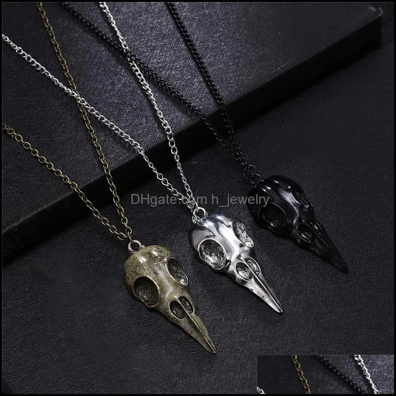  est arrival novelty stereo crow head skull pendants necklaces chains halloween present