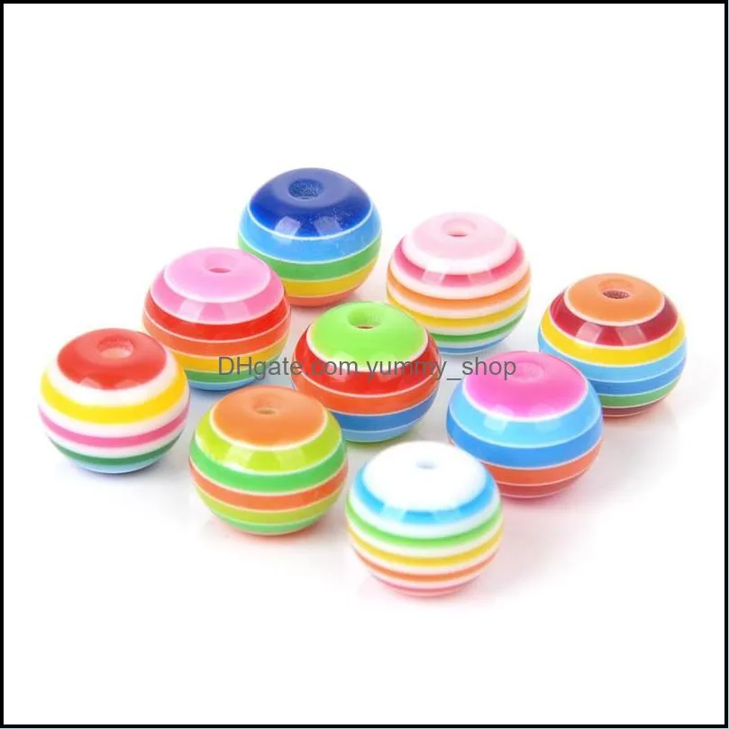 50pcs 8mm resin beads round rainbow stripe loose spacer beads for jewelry making diy bracelet necklace accessories 20220301 t2