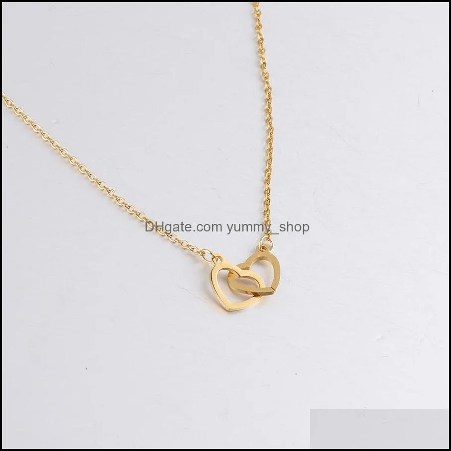casual double heart necklace silver gold chain women statement necklace initial eternity interlocking love pendant valentines day