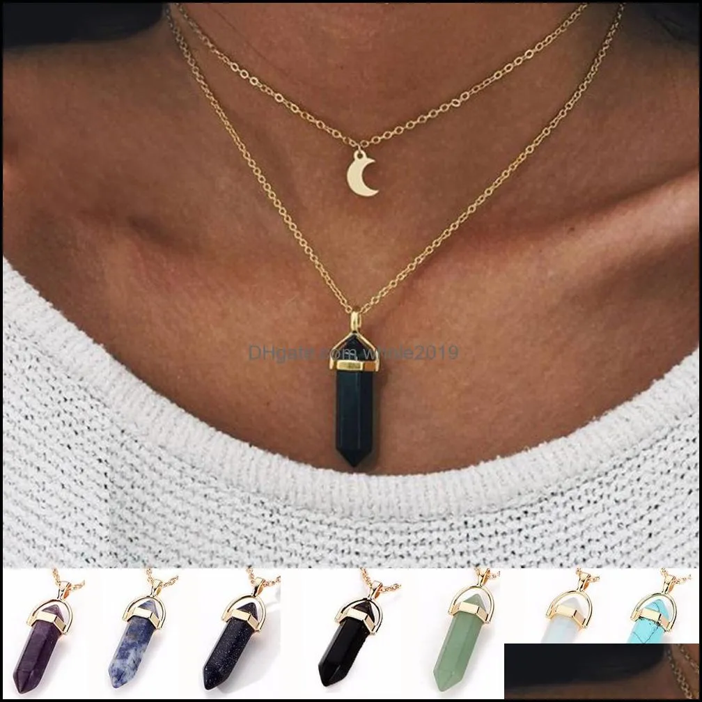 necklace charms jewelry healing crystals amethyst rose quartz chakra healing women men natural stone pendants gold chain necklaces