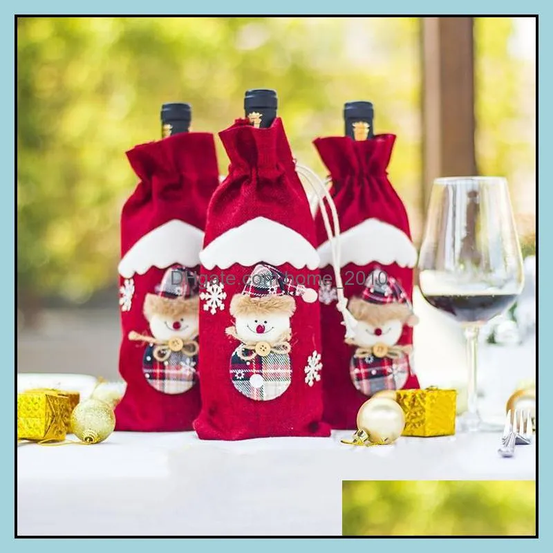 christmas decoration jute wine bags santa claus ornaments xmas champagne wine bottle covers bag dinner drawstring bag wq184