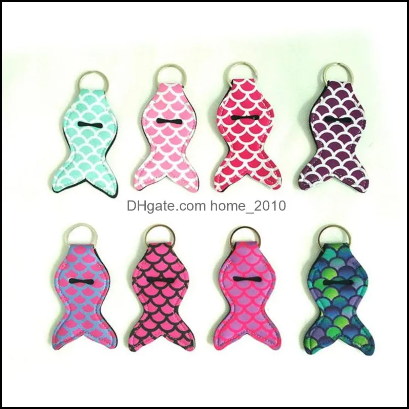 mermaid chapstick holder neoprene lipstick keychain personal chapsticks wrap key ring sleeve women balm holder party favor 100pcs