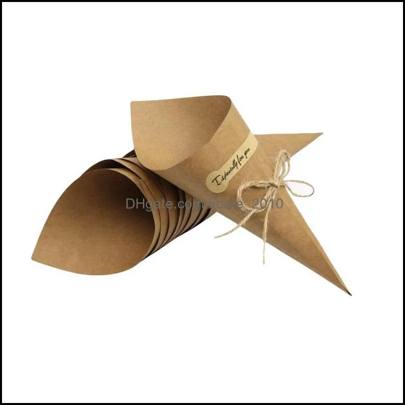 retro kraft paper gift wrapping bouquet primary color cone dried flower packing box diy rope candy wedding valentine day wq599