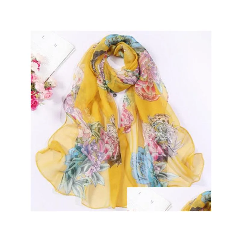 summer women slik scarf sunscreen georgette colorful shawl wraps florals scarf thin beach scarves