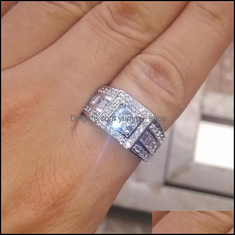 mens wedding rings fashion silver gemstone engagement rings jewelry simulated diamond ring for wedding 661 q2