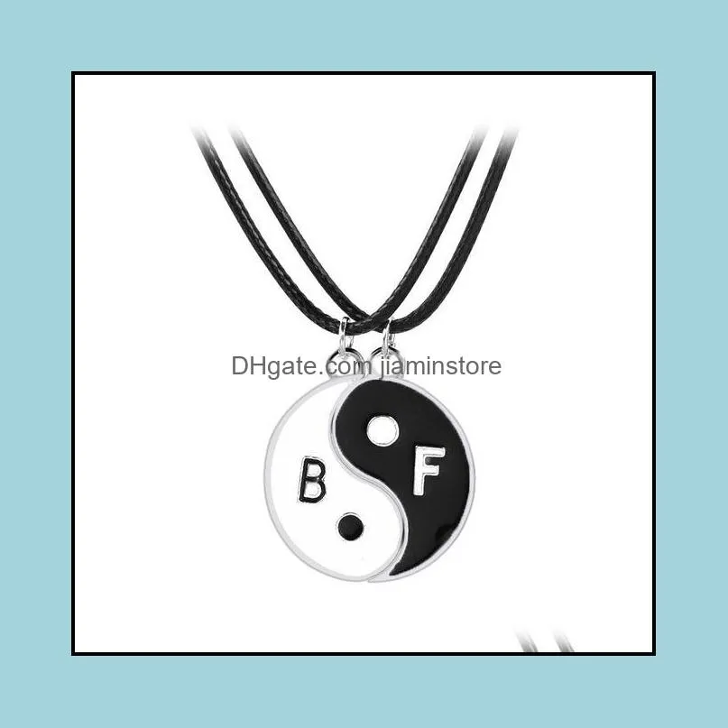 tai chi couple necklaces for women men friend yin yang paired pendants charms braided chain couple bracelet necklace 1 set