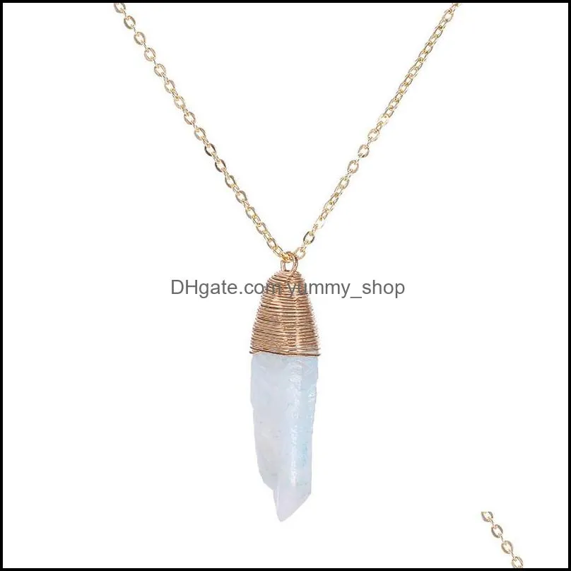  arrival natural stone pendant necklace for women gold chain charm qua6rtz pendant necklace colorful chakra party jewelry giftsy