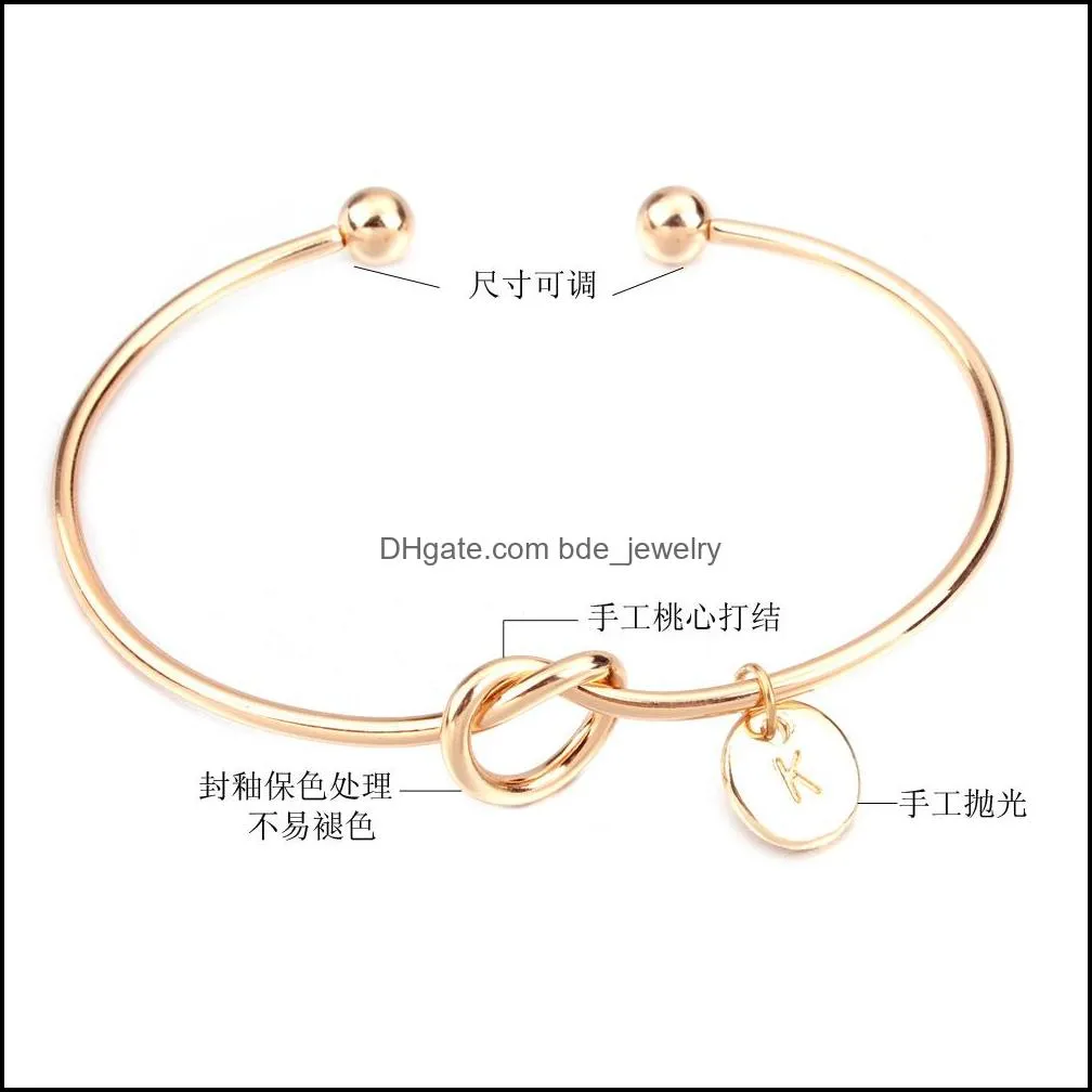trendy 26 letter knot bracelet bangle fashion zinc alloy round pendant chain bracelet gold silver bridesmaid jewerly gift y