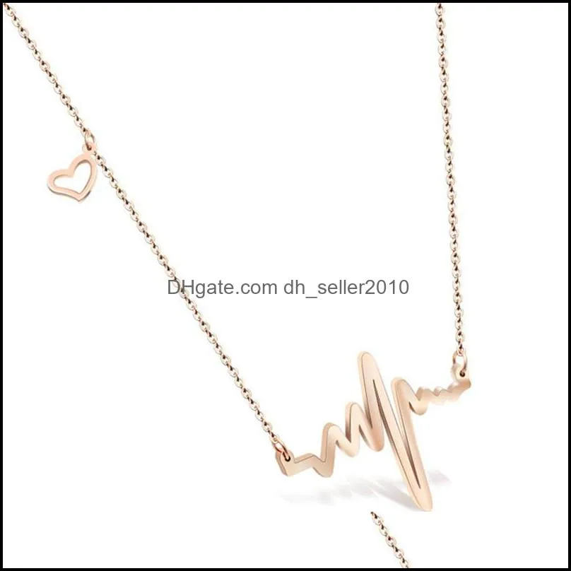 high quality ecg pendant chain necklace stainless steel cute heart necklace for women fashion accessories jewelry wholesale