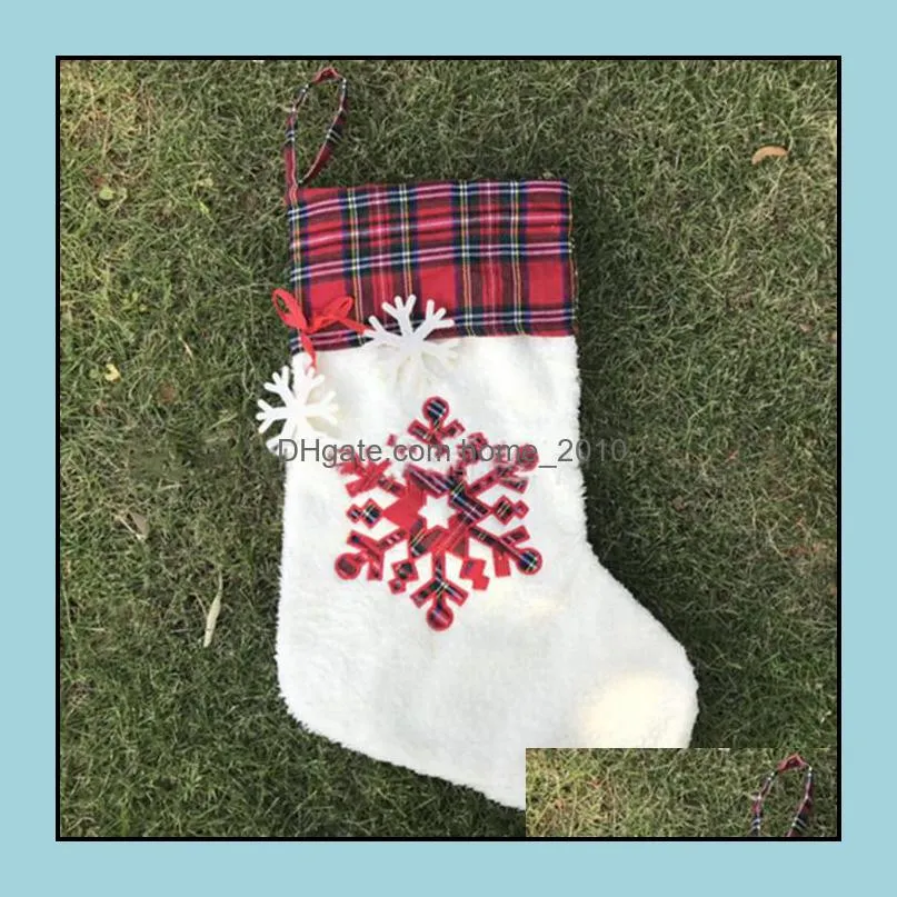 large fluffy santa socks christmas pet dog plaid paw stocking hanging fireplace xmas tree christmas decoration yhm2261