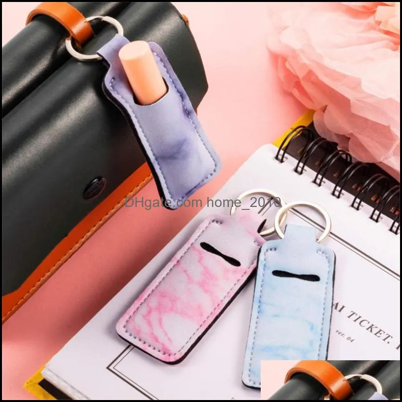 neoprene rectangle keychains marble leopard party stripe printed chapstick holder floral key ring lipstick holders lip balm cover keychain