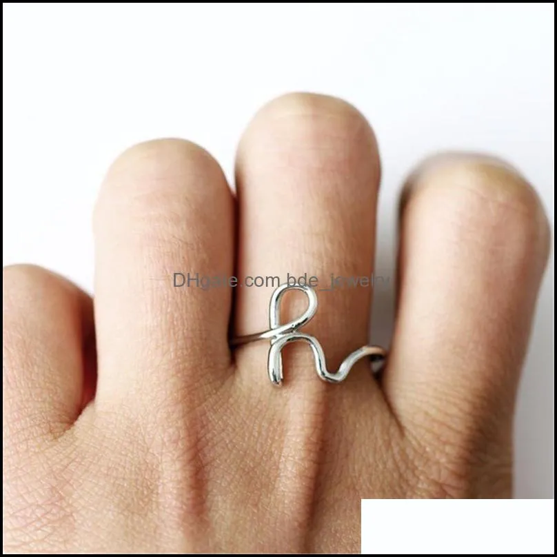 creative 26 az english letter initial rings simple silver color open ring adjustable english alphabet jewelry gifts for lady girlsy