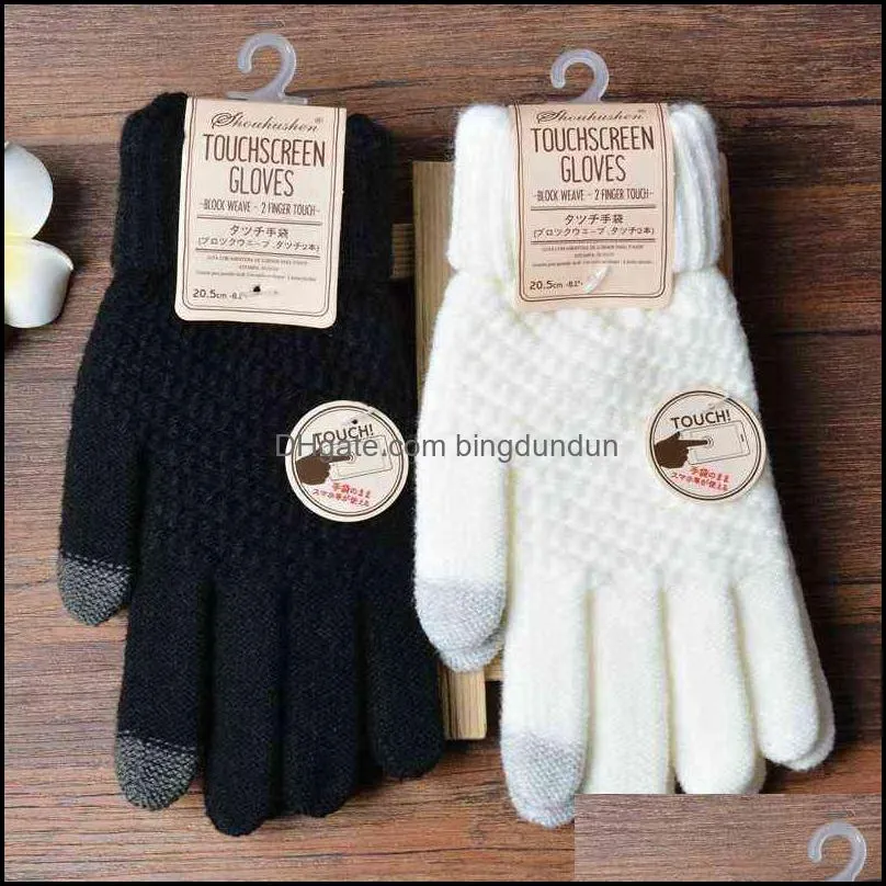 textile women winter touch screen thicken warm solid color knitted gloves stretch glove imitation wool full finger outdoor skiing cycling