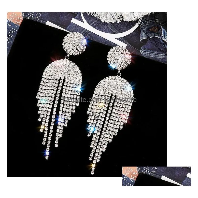 fashion jewelry s925 silver post dangle earring rhinestone tassels stud earrings