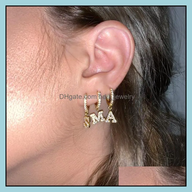 fashion 26 english alphabet letter zircon ear piercing earring for women girls creative joker statement earring jewelry gift