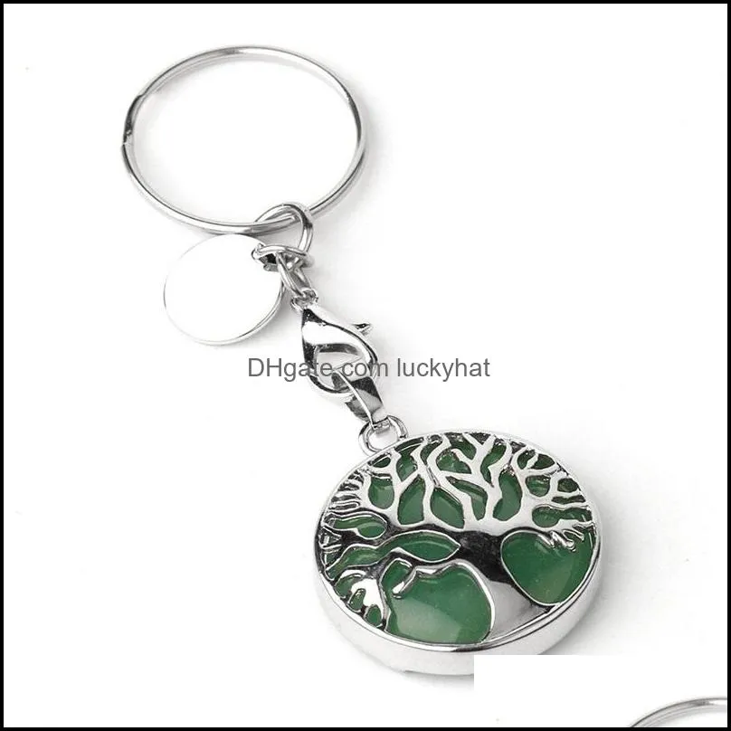 natural stone original keychains tree of life keyring silver color healing crystal car decor key rings keyholder for women men 471c3