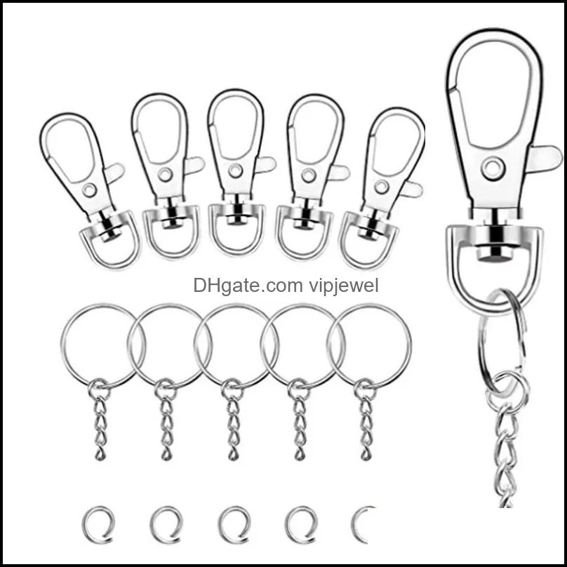 300piece silver swivel snap hooks o key rings with open jump ring metal lobster clasp buckle keychain for craft diy accessory