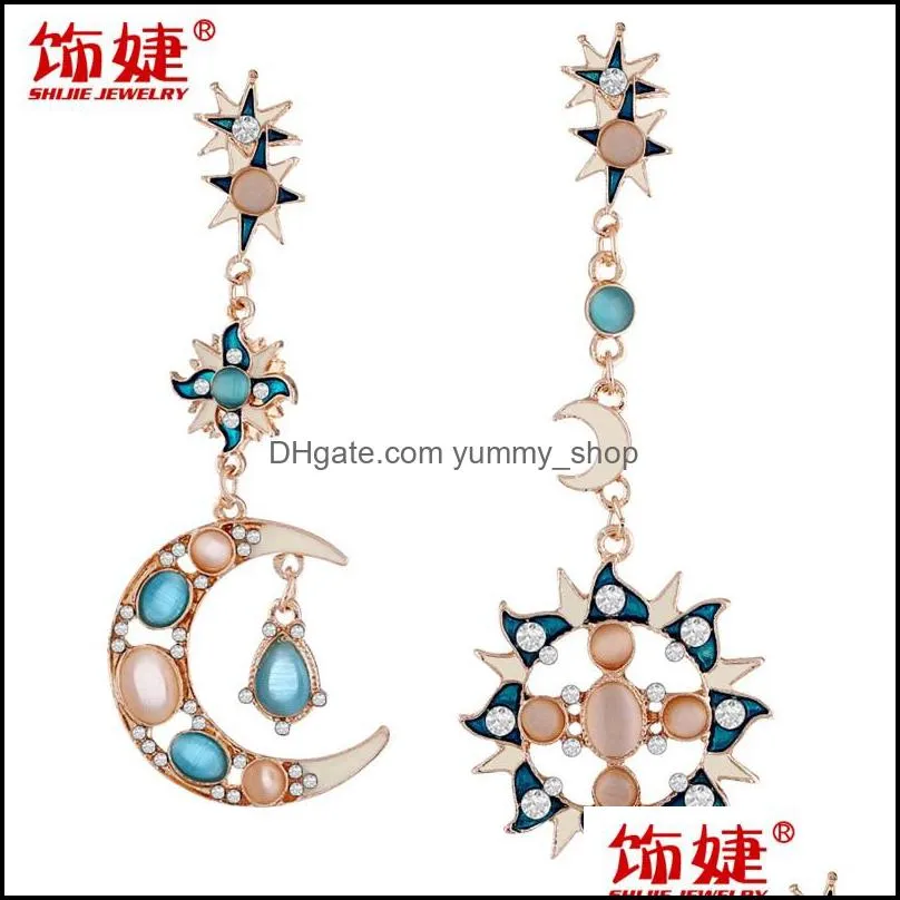 unique star moon charm retro exaggerated alloy diamond cross pendant earring korean asymmetric earrings wholesale 777 q2
