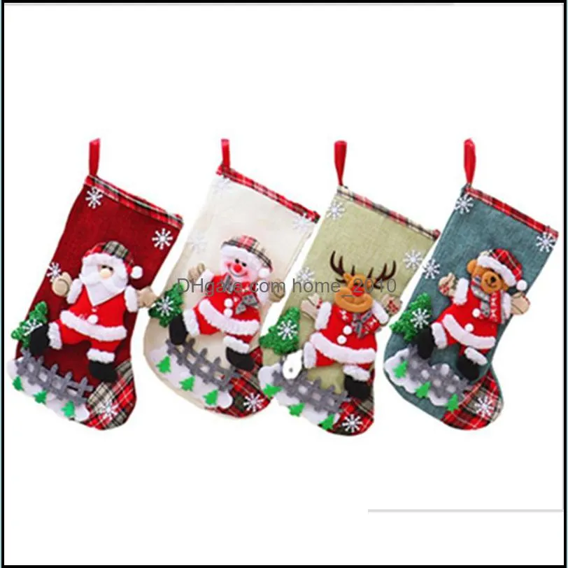 christmas tree stocking elk bear snowman pattern santa claus gift candy sock bag pendant xmas decoration trees hanging stockings