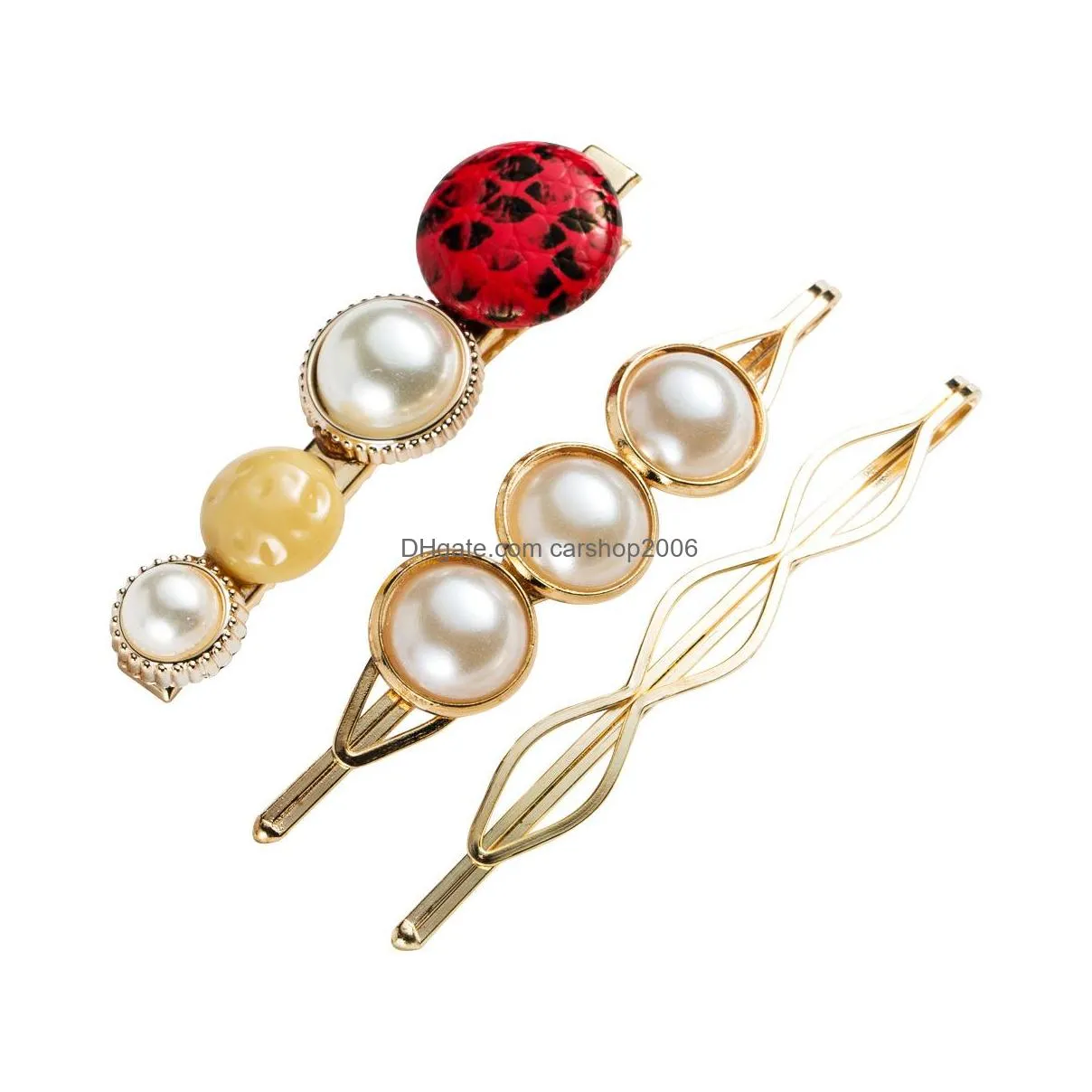 fashion jewelry womens faux pearl beads hairpin hair clip bobby pin barrettes 3pcs set hair accessory