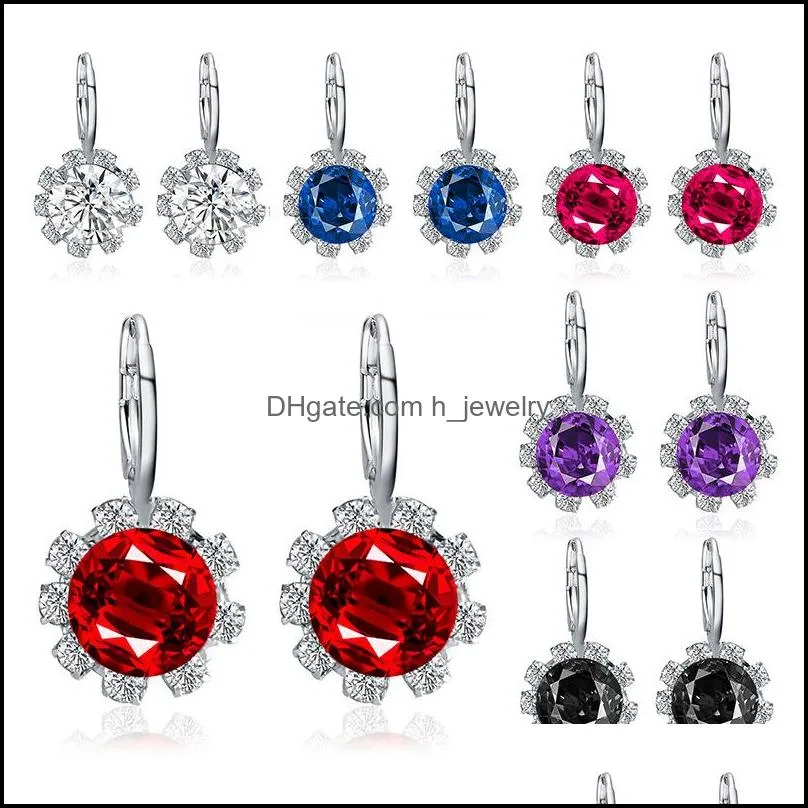 fashion sun flower stud earring multicolor crystal drop earrings long silver plated ear hook for ladies elegant wedding party