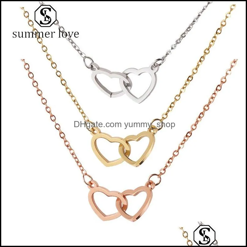 casual double heart necklace silver gold chain women statement necklace initial eternity interlocking love pendant valentines day