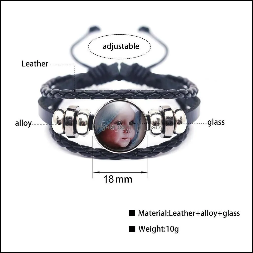 fashion design multi layer braided bracelets lovely baby art picture glass cabochon black leather wrap magnetic bracelet for men women