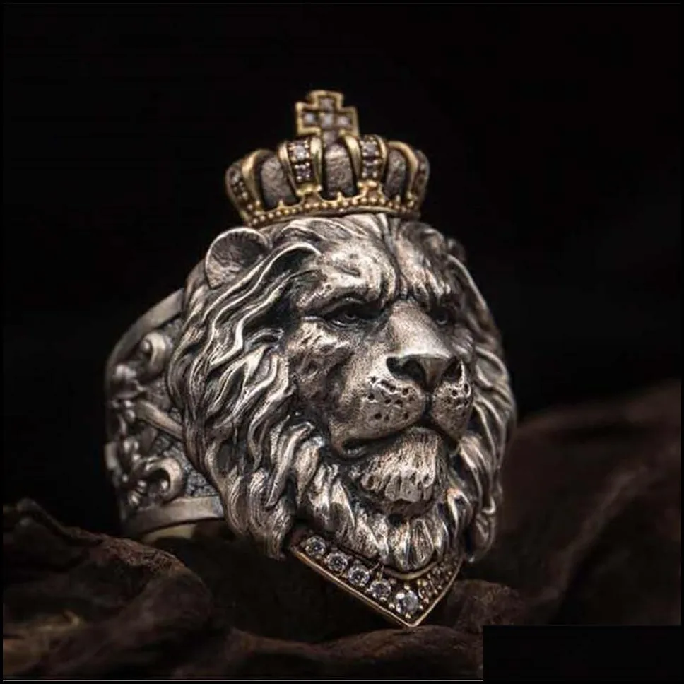 punk animal crown  ring for men male gothic jewelry 714 big size228t