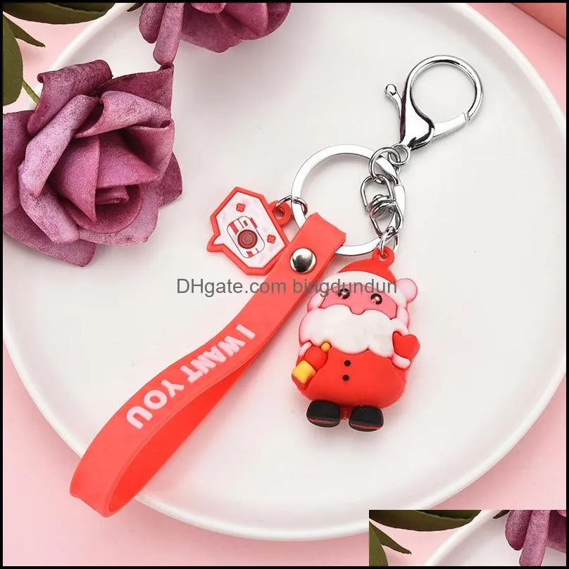 new keychain keyring christmas snowman reindeer house jingle bell tree wreath stocking snowflake enamel jewelry gifts pad11151