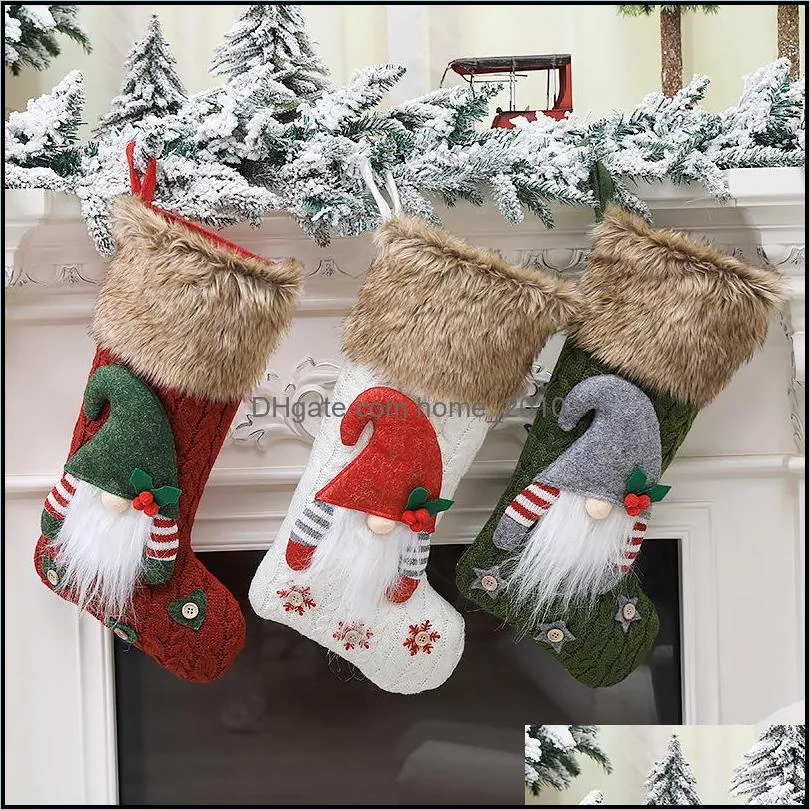 plaid christmas stocking gift bag wool xmas tree ornament socks santa candy gifts bags home party decorations wy1408