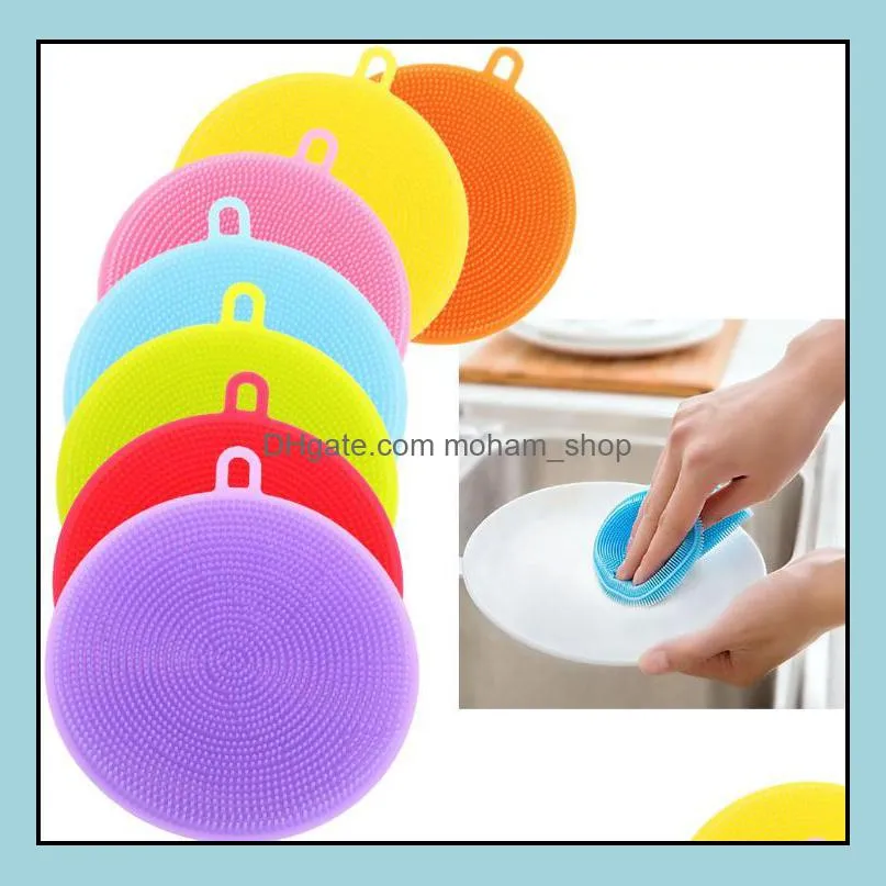 round shape dish washing brush washingfruit vegetable multipurpose food grade silicone cleaning dishwashing brushes sn870