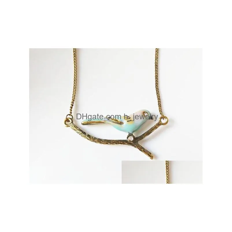 fashion jewelry vintage solid cute bird branch pendant necklace