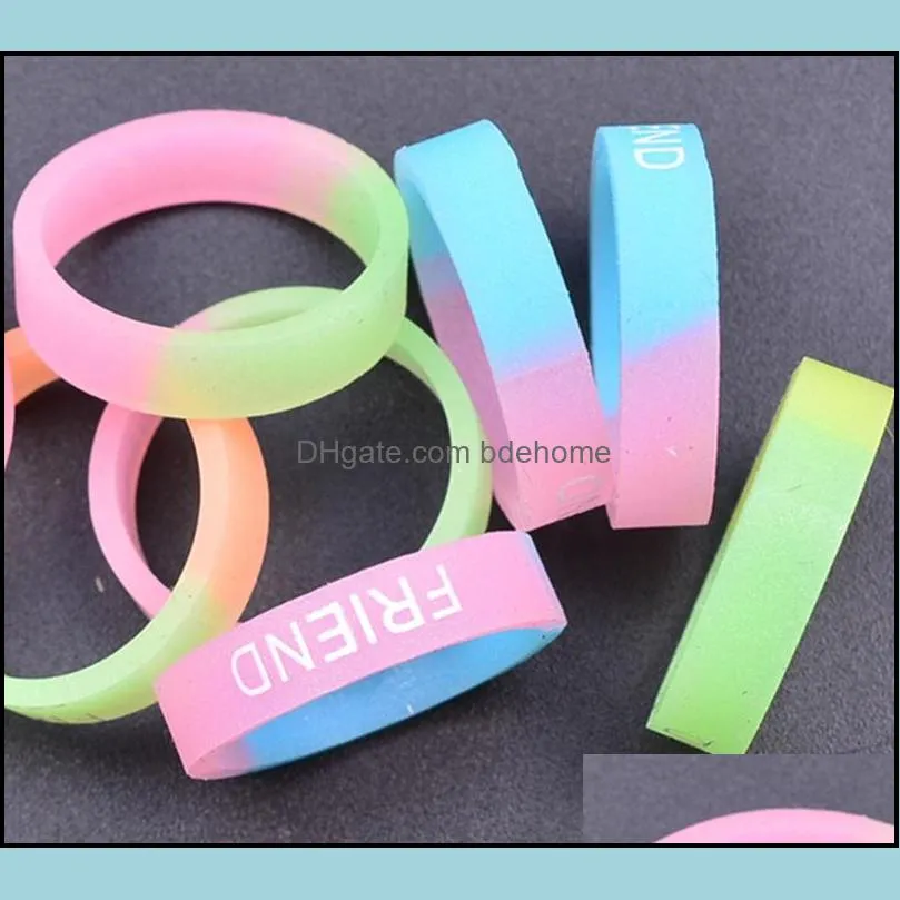 luminous band rings silicone jewelry fluorescent jewelry random color 20mmx5mm cute glow in the dark finger ring bdehome