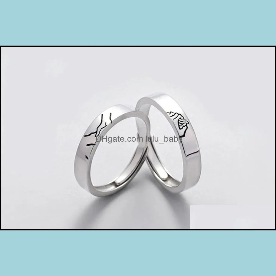 personalized couple ring hold your hand lovers open silver rings for men women anniversary gift