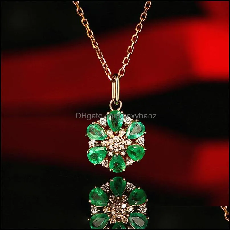 elegant flower necklace emerald zircon gemstone pendant jewelry ornament women wedding six petal flower diamond pendant