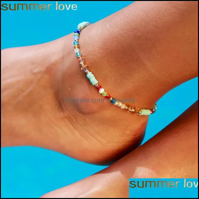 summer crystal beads anklets for women female barefoot sandals foot jewelry multi color ankle bracelets for women leg chain jewelry