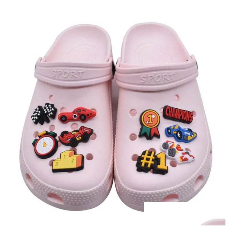 racing series croc charms pvc cartoon shoecharms buckle accessories beach shoe decoration button party gift