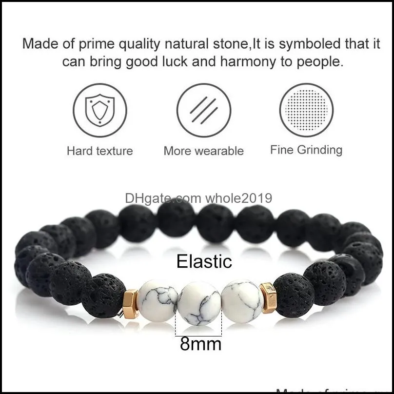  8mm lava natural stone bead charm bracelet handmade rock volcanic tiger eyes stone beaded elastic yoga chakra women men bracelet
