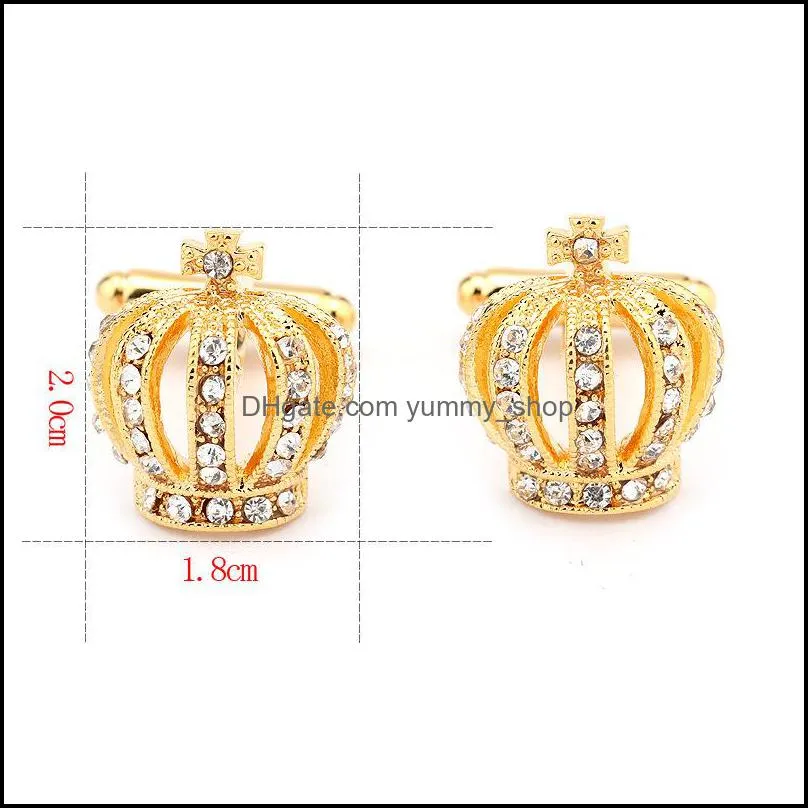 mens cufflinks fathers day gifts full rhinestones crown shirt king queen wedding groom tuxedo jewelry fashion classic french crystal569