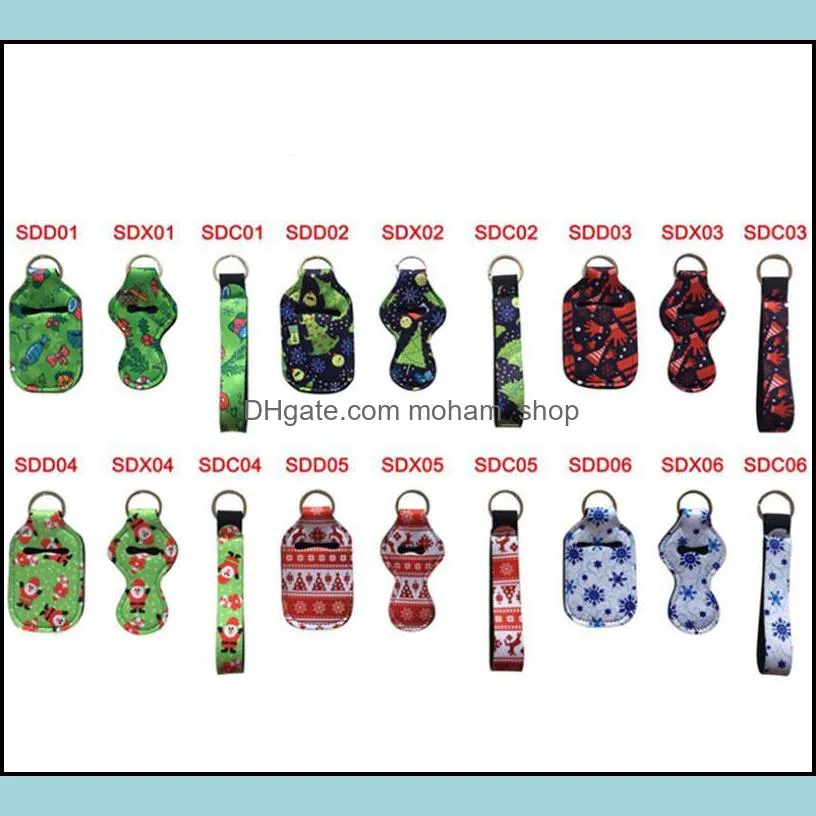 christmas styles 30ml hand sanitizer bottle holder keychain bags keychain chapstick holder neoprene wristlet wholesale hand soap holder